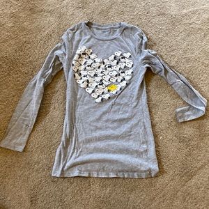 Snoopy peanuts, extra large heart, long sleeve T-shirt gray